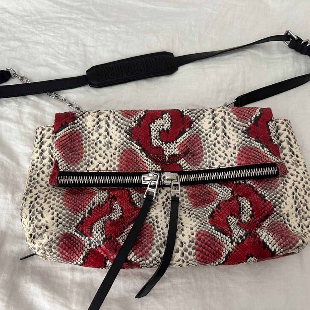 NWOT Zadig & Voltsite Genuine Leather Red  Snake Convertible Crossbody Bag